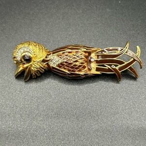 Vintage Gold and Brown Bird Brooch D’orlan marked